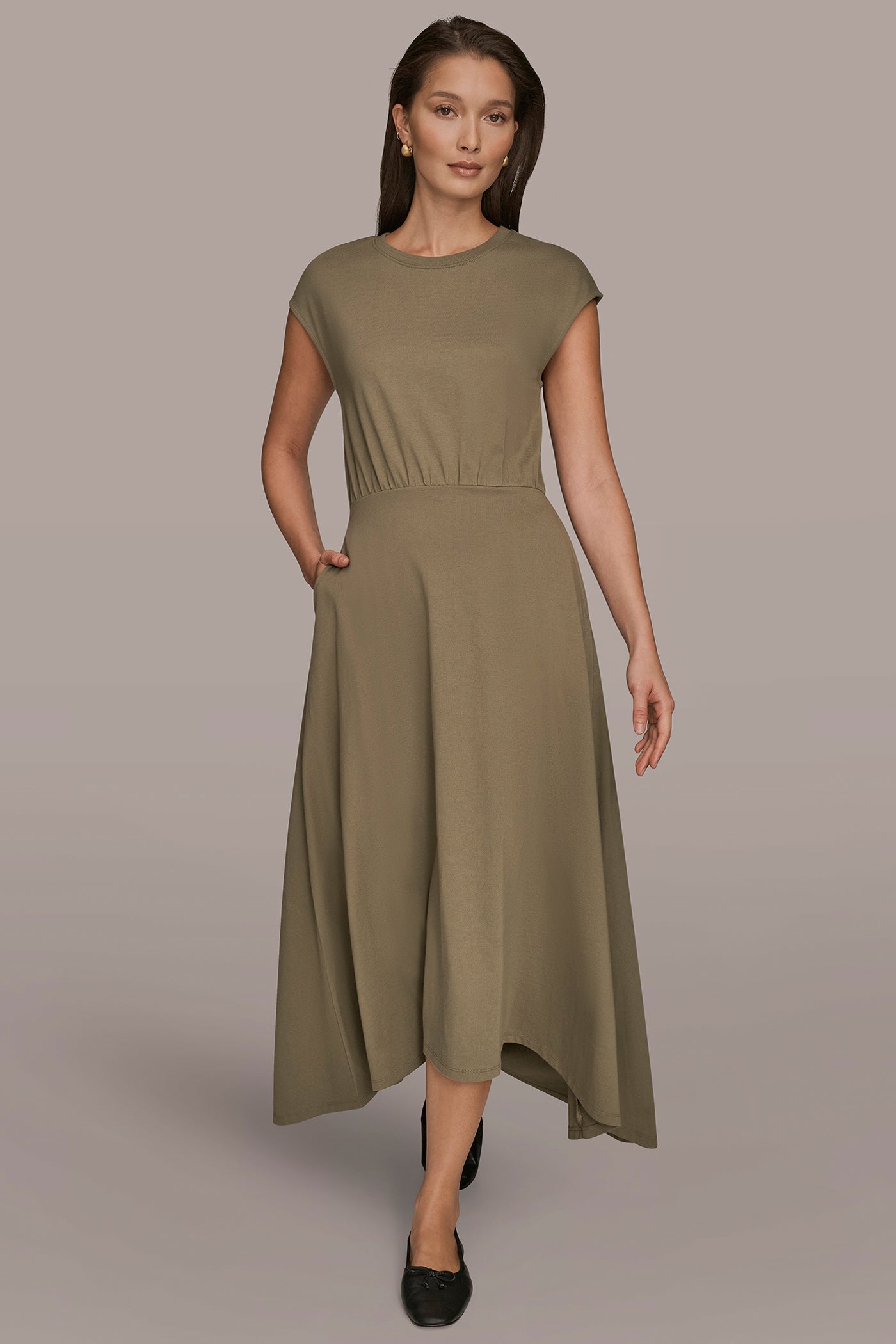 Donna Karan | CAP SLEEVE CREW NECK DRESS