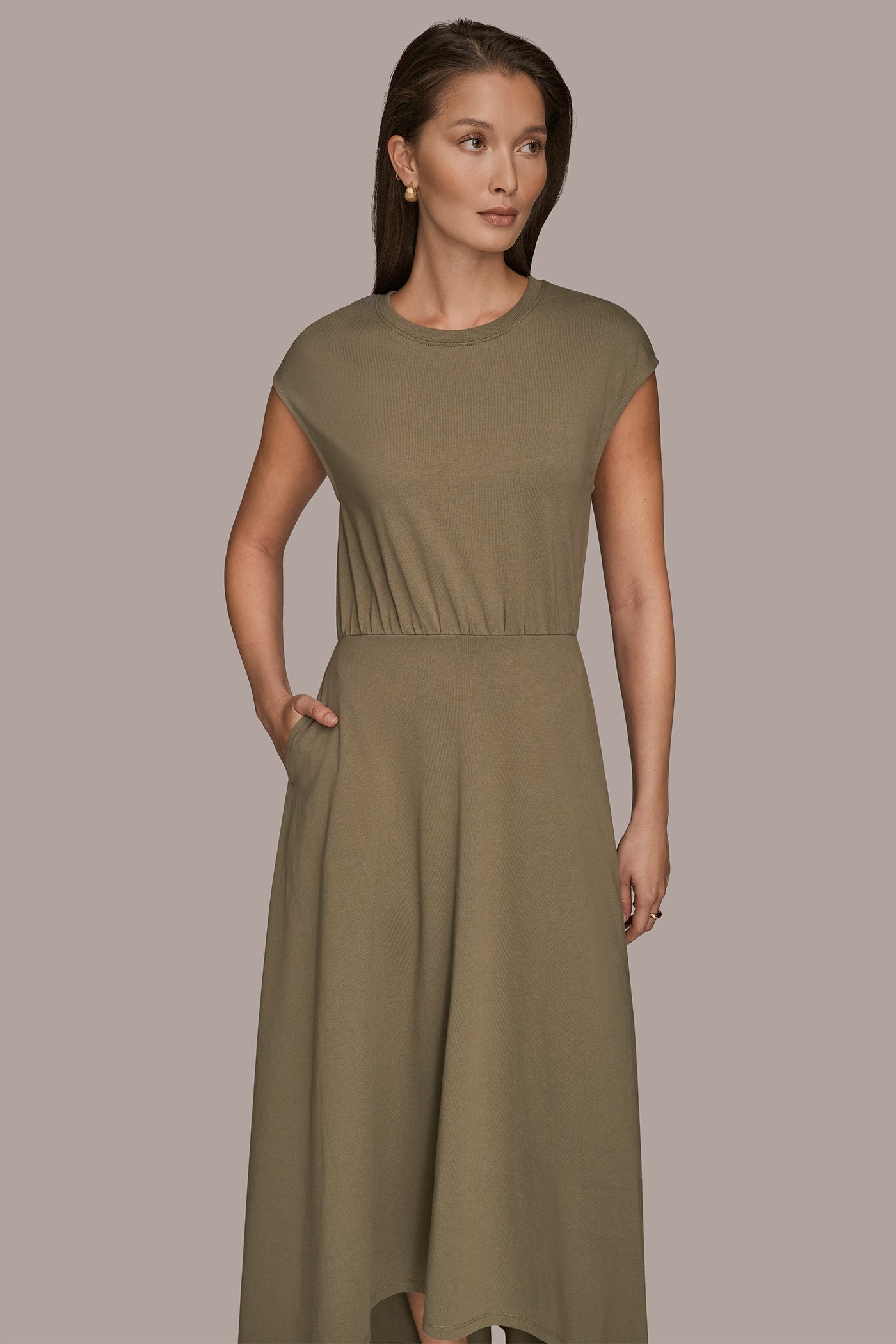 Donna Karan | CAP SLEEVE CREW NECK DRESS