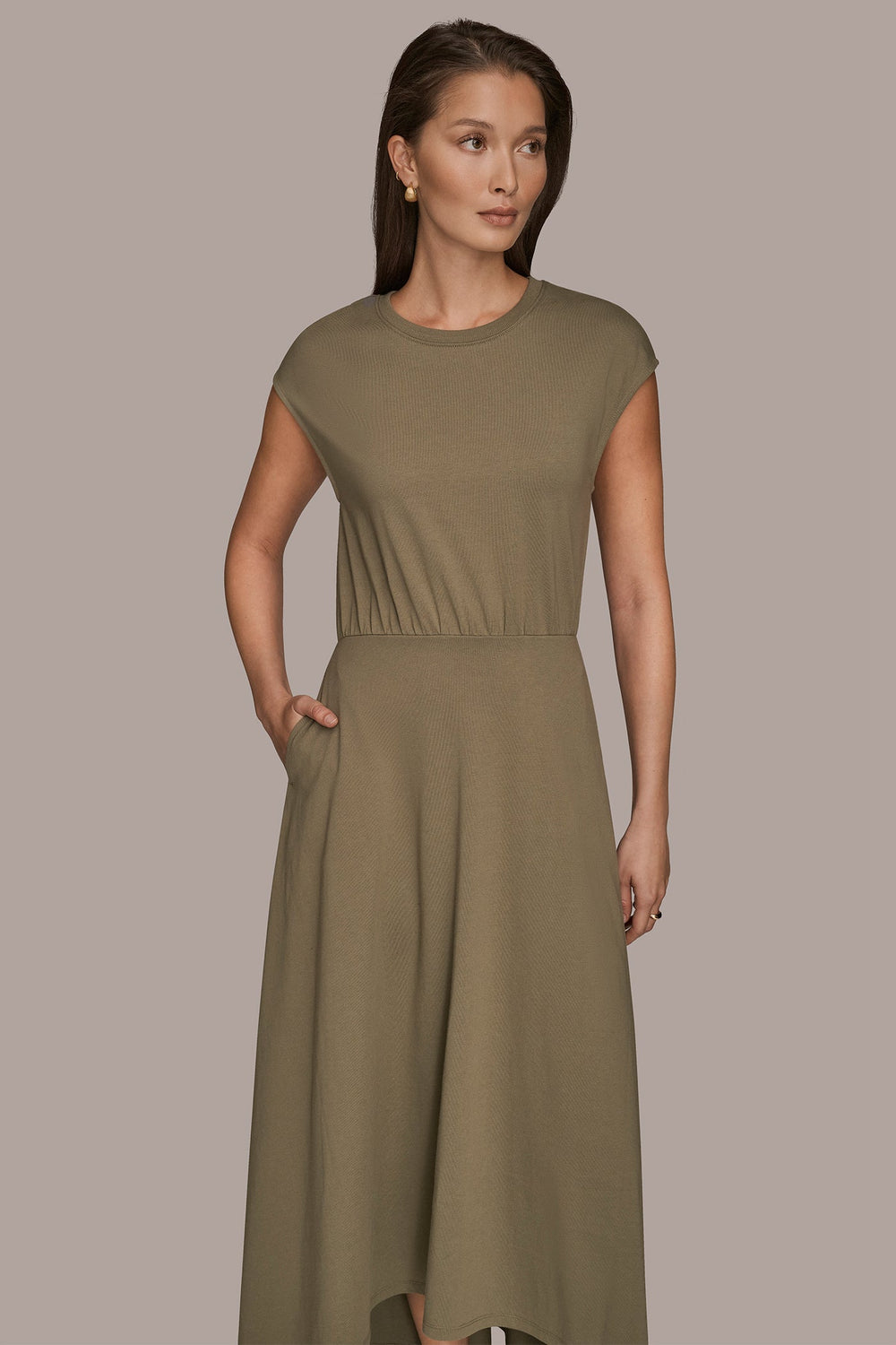 Donna Karan | CAP SLEEVE CREW NECK DRESS