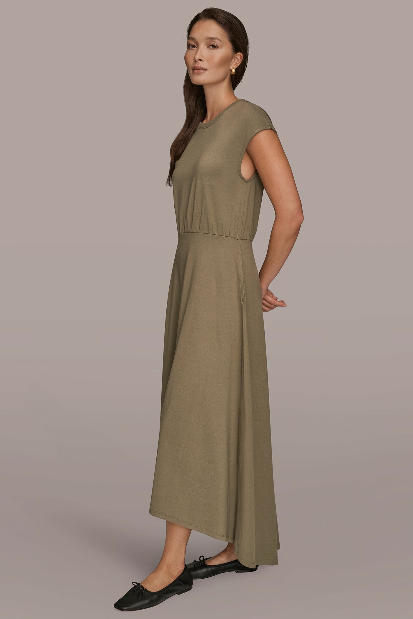 Donna Karan | CAP SLEEVE CREW NECK DRESS