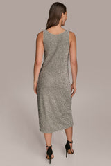 Donna Karan | SLEEVELESS BEADED VELVET MIDI DRESS