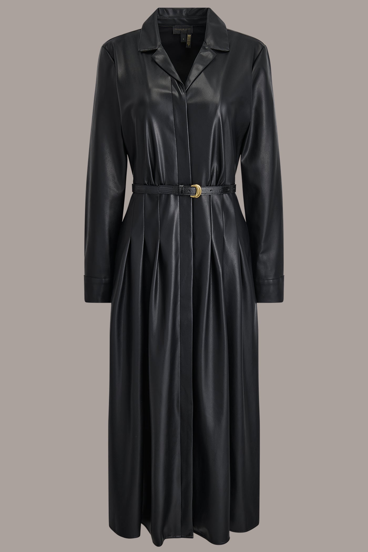 Donna Karan | LONG SLEEVE FAUX LEATHER MIDI SHIRT DRESS