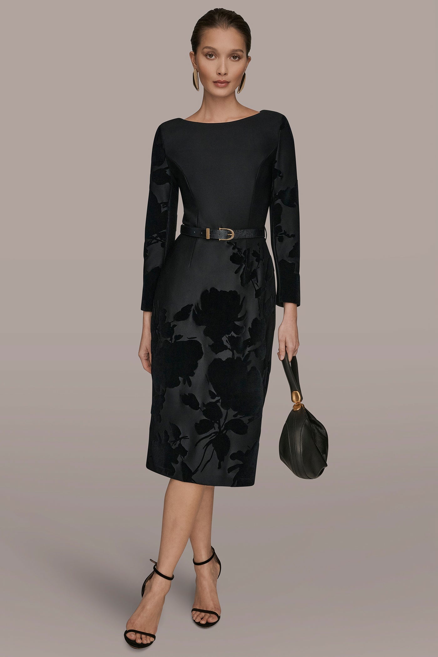 Donna Karan | 3/4 SLEEVE BOATNECK MIDI SHEATH DRESS