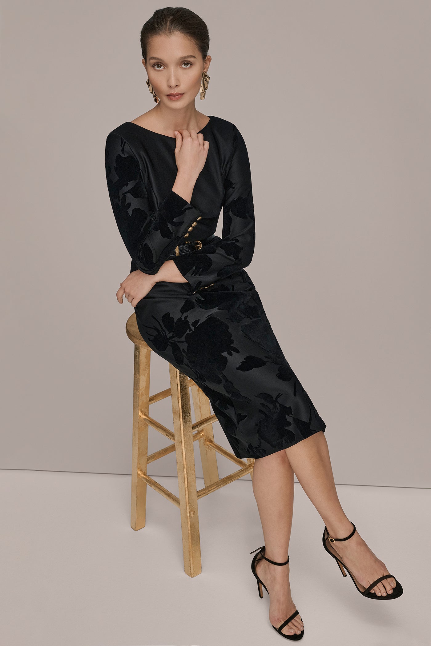 Donna Karan | 3/4 SLEEVE BOATNECK MIDI SHEATH DRESS