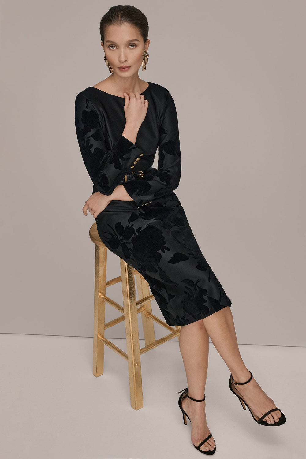 Donna Karan | 3/4 SLEEVE BOATNECK MIDI SHEATH DRESS