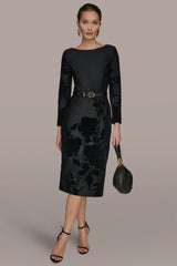 Donna Karan | 3/4 SLEEVE BOATNECK MIDI SHEATH DRESS