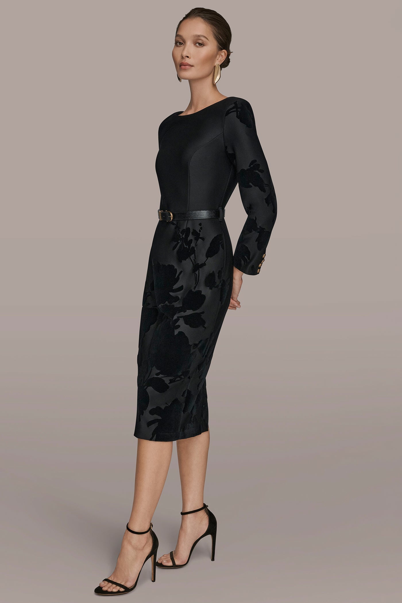 Donna Karan | 3/4 SLEEVE BOATNECK MIDI SHEATH DRESS