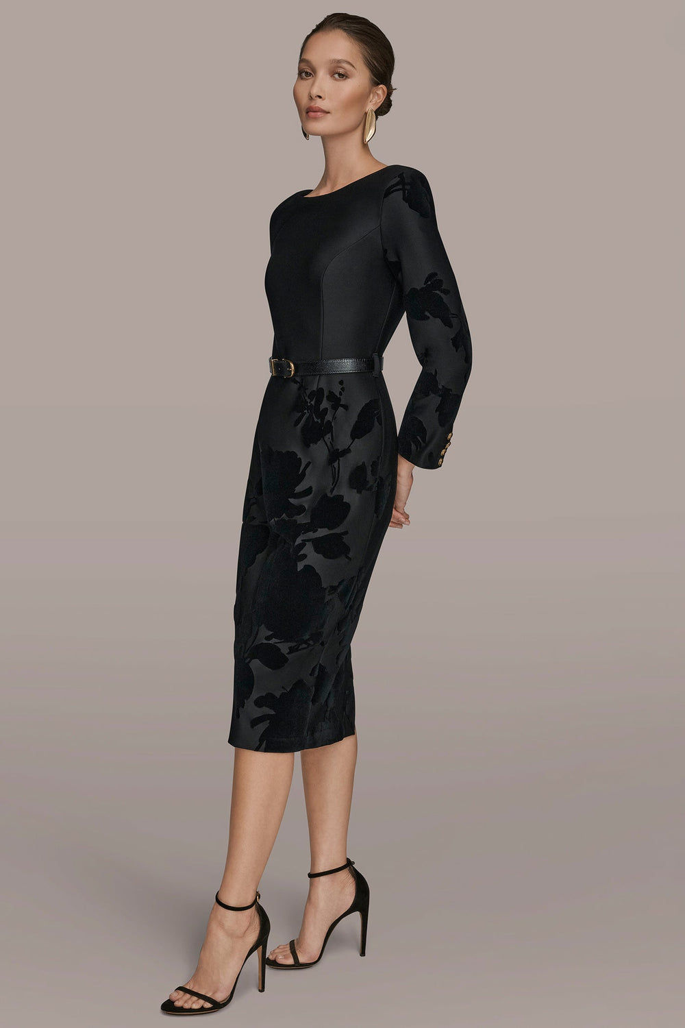 Donna Karan | 3/4 SLEEVE BOATNECK MIDI SHEATH DRESS