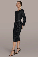 Donna Karan | 3/4 SLEEVE BOATNECK MIDI SHEATH DRESS