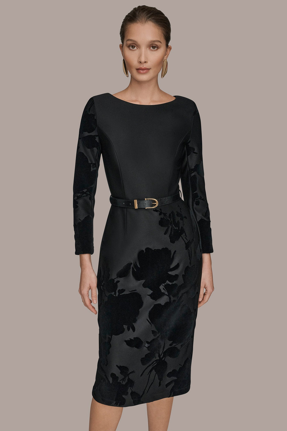 Donna Karan | 3/4 SLEEVE BOATNECK MIDI SHEATH DRESS