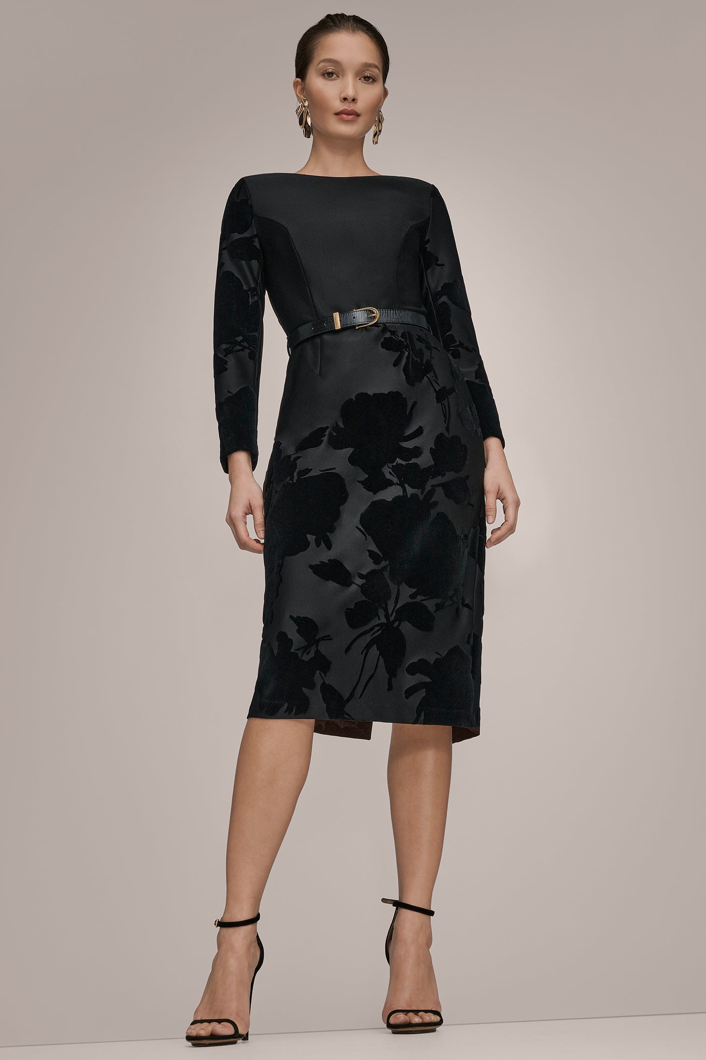 Donna Karan | 3/4 SLEEVE BOATNECK MIDI SHEATH DRESS