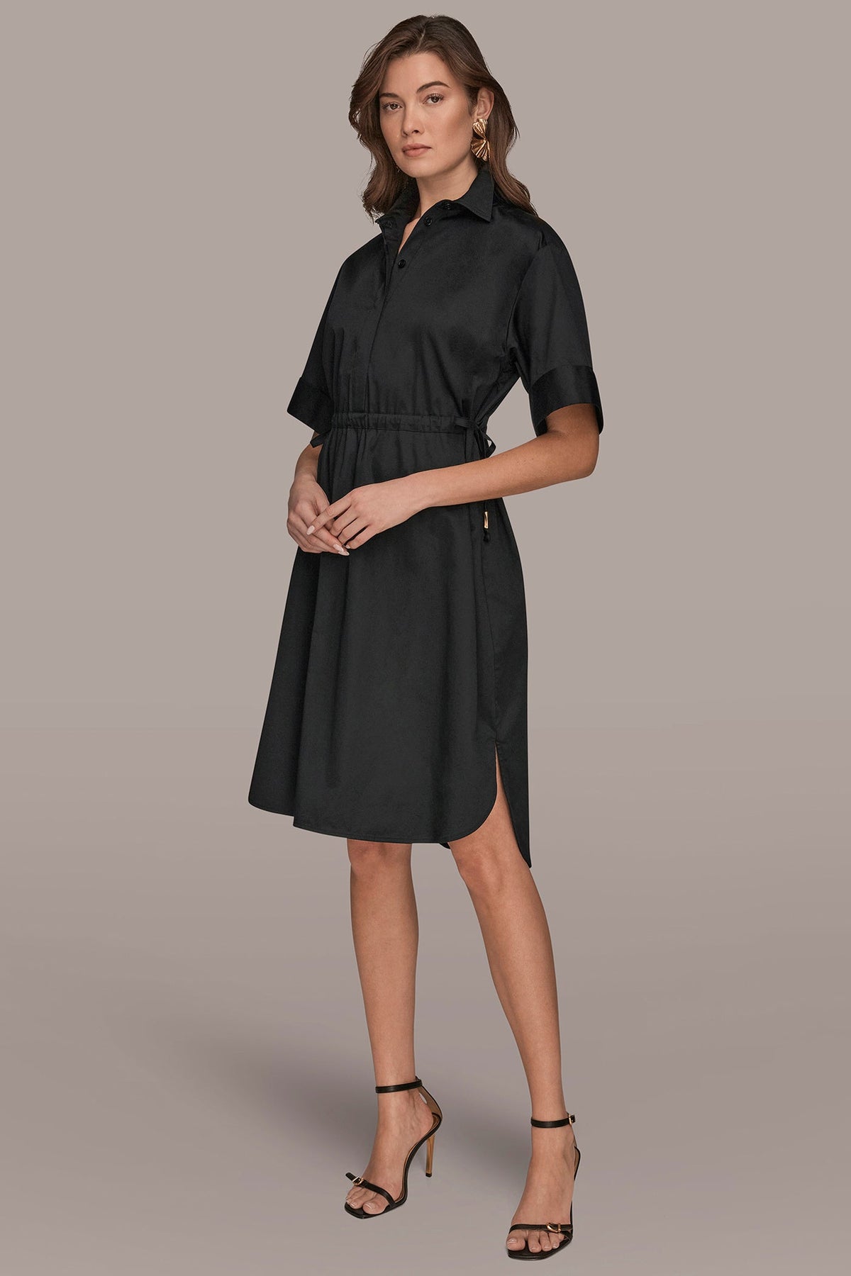 Donna Karan | COTTON-SATEEN DRAWSTRING SHIRT DRESS
