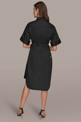 Donna Karan | COTTON-SATEEN DRAWSTRING SHIRT DRESS