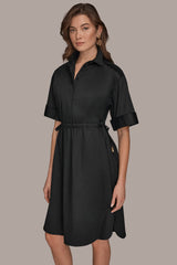 Donna Karan | COTTON-SATEEN DRAWSTRING SHIRT DRESS