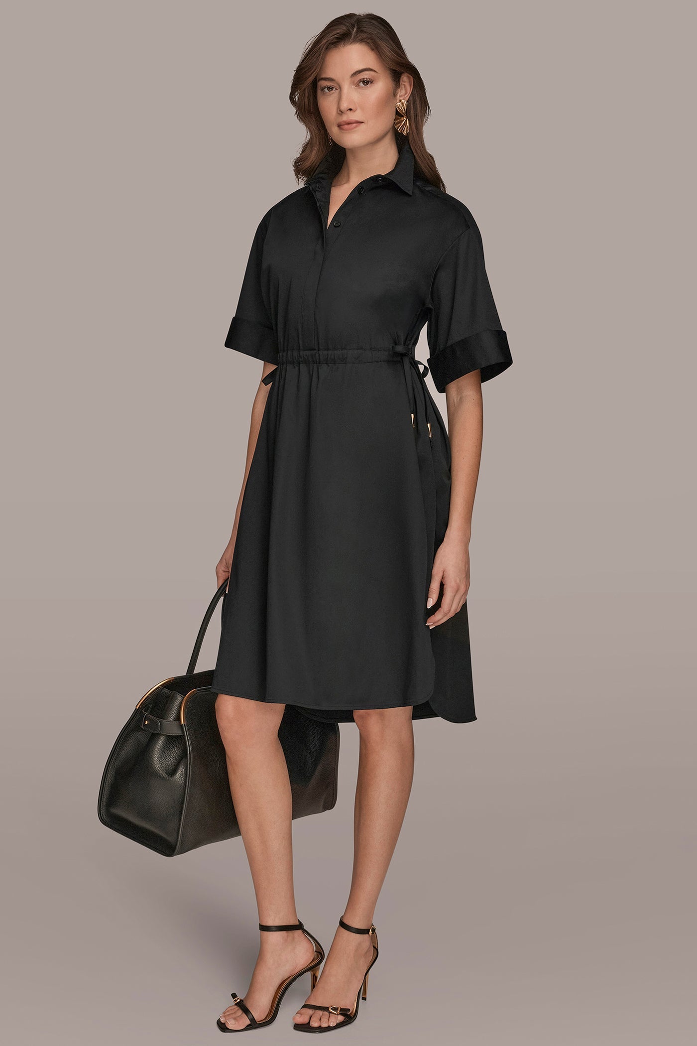 Donna Karan | COTTON-SATEEN DRAWSTRING SHIRT DRESS