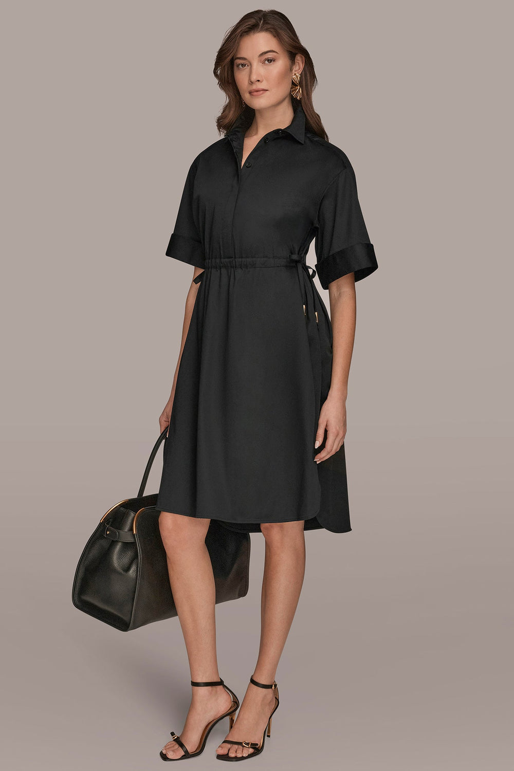 Donna Karan | COTTON-SATEEN DRAWSTRING SHIRT DRESS