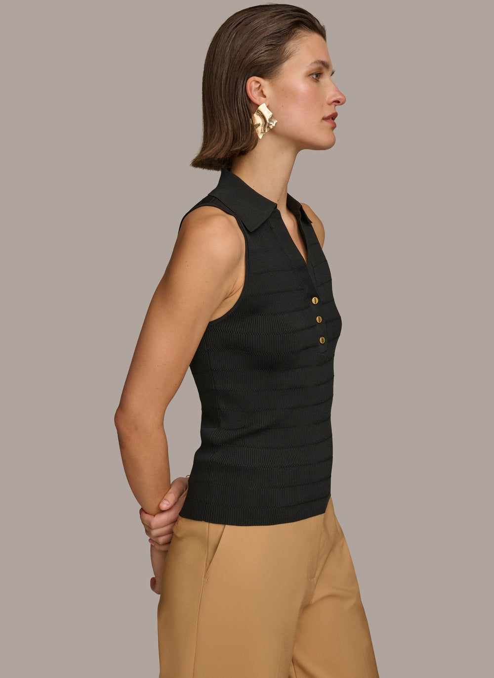 Donna Karan | TEXTURE SWEATER WITH  GOLD BUTTONS