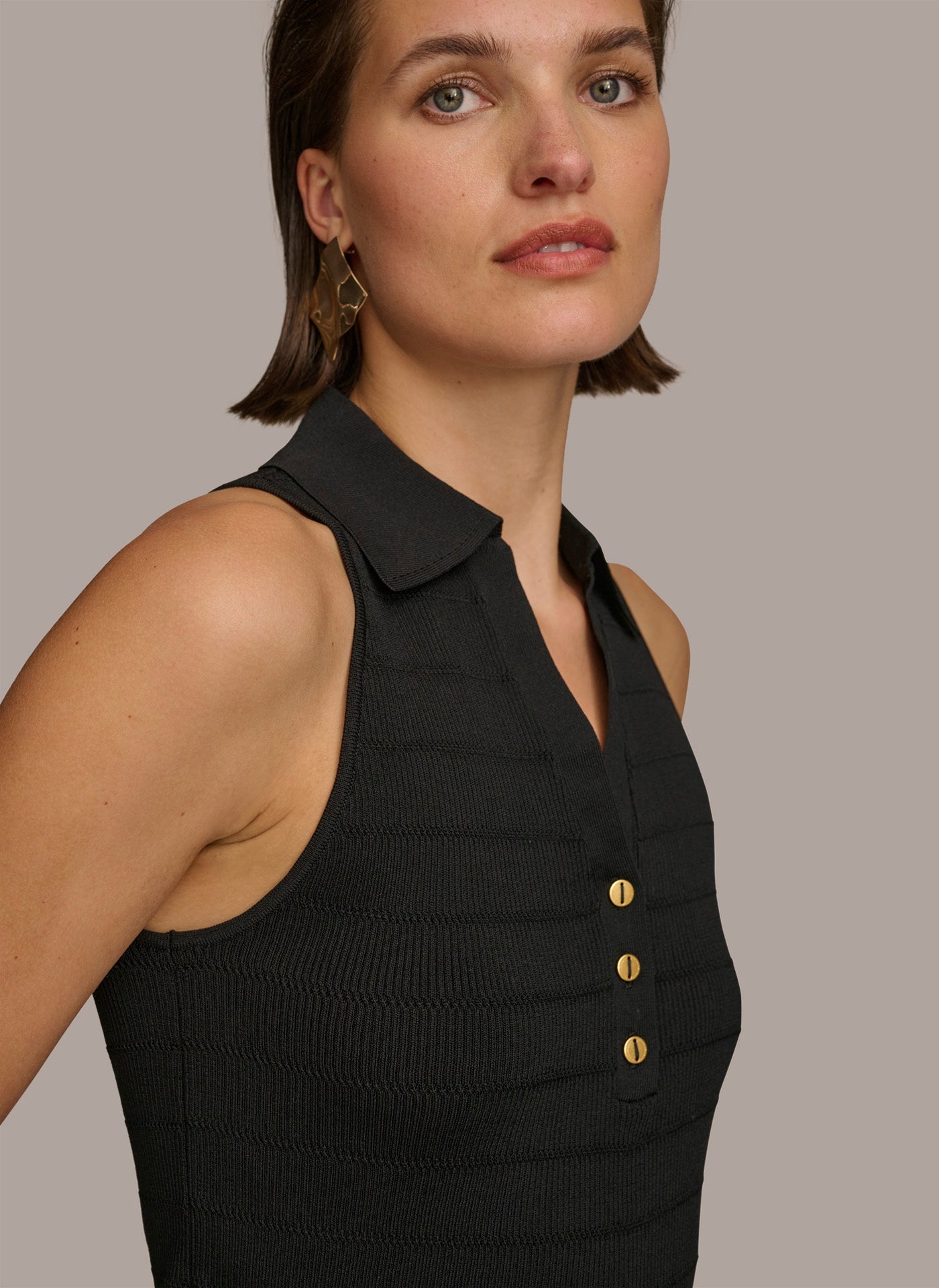 Donna Karan | TEXTURE SWEATER WITH  GOLD BUTTONS