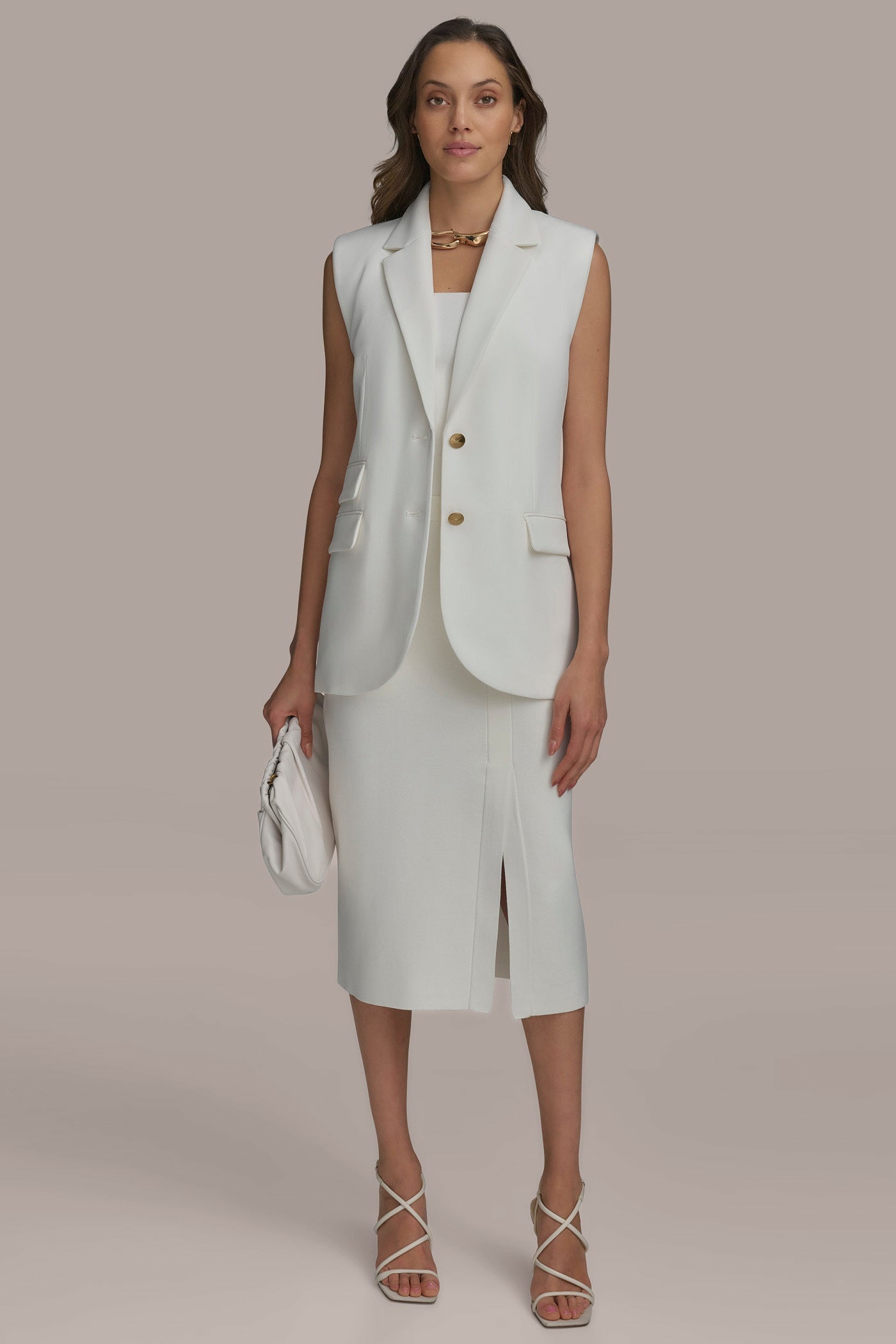 Donna Karan | BUTTON VEST WITH POCKET DETAIL