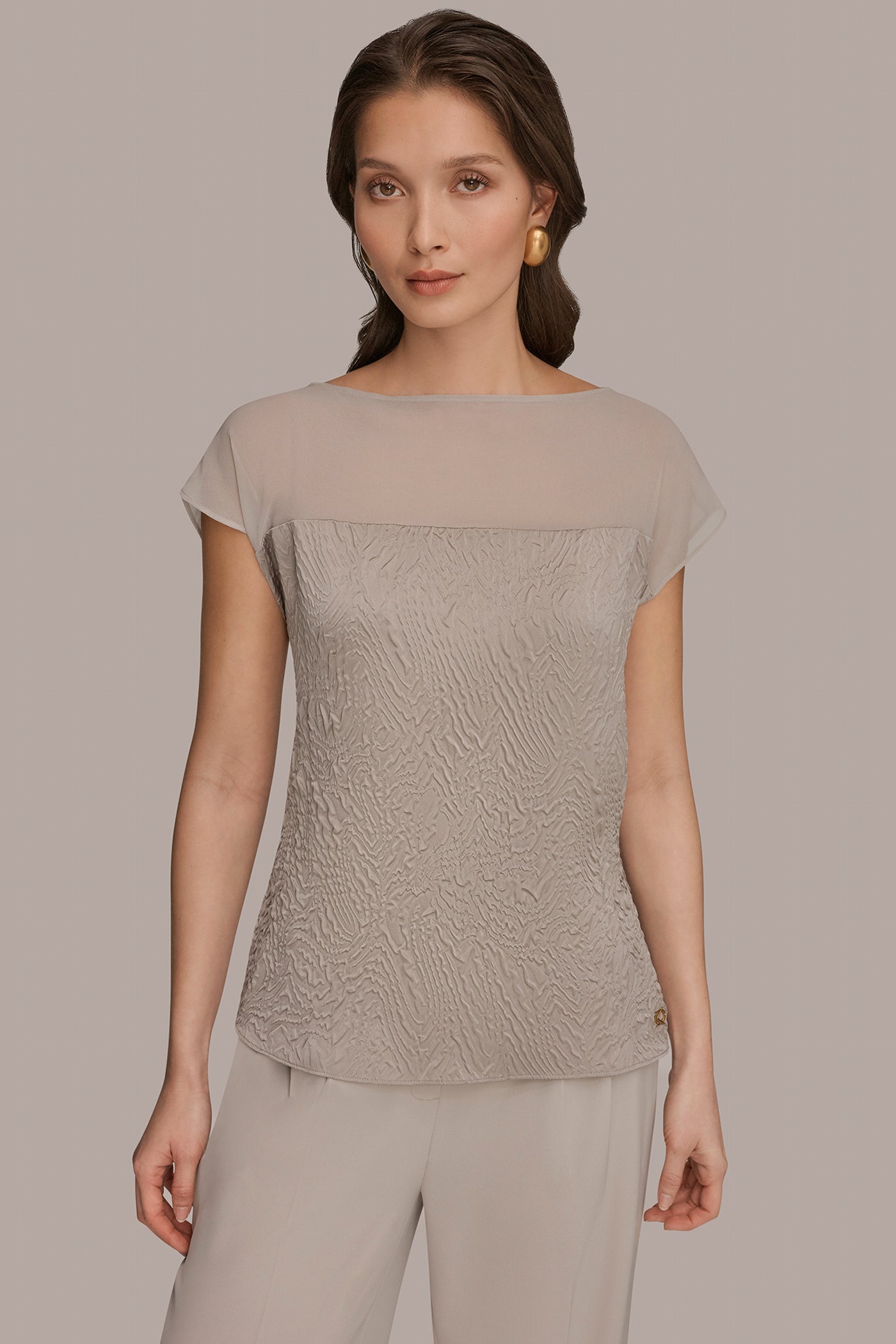 Donna Karan | MESH AND JACQUARD BLOUSE