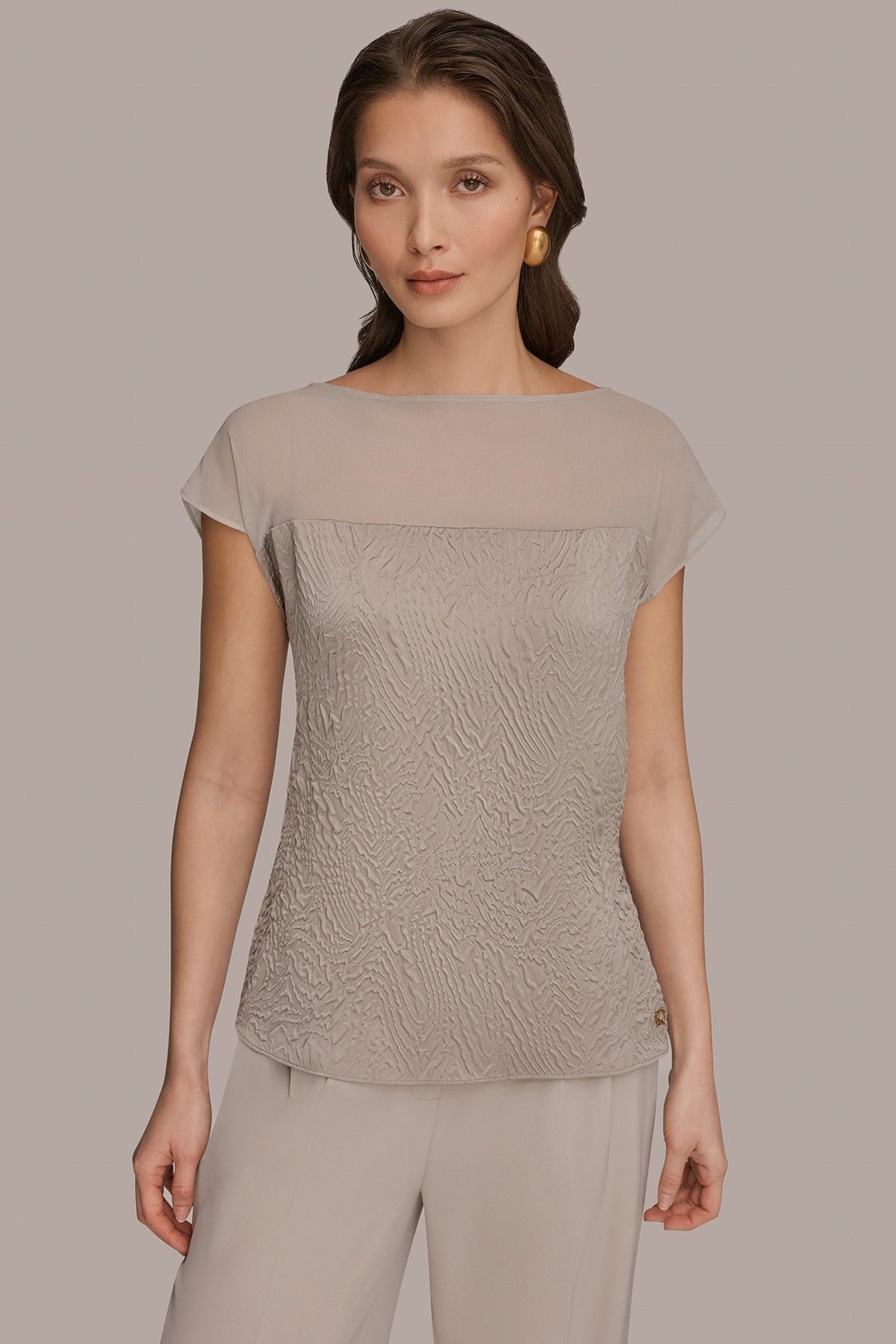 Donna Karan | MESH AND JACQUARD BLOUSE