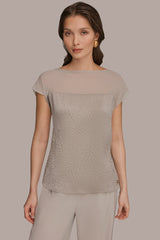 Donna Karan | MESH AND JACQUARD BLOUSE