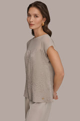 Donna Karan | MESH AND JACQUARD BLOUSE