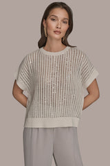 Donna Karan | COTTON-BLEND SEQUIN OPEN-KNIT SWEATER
