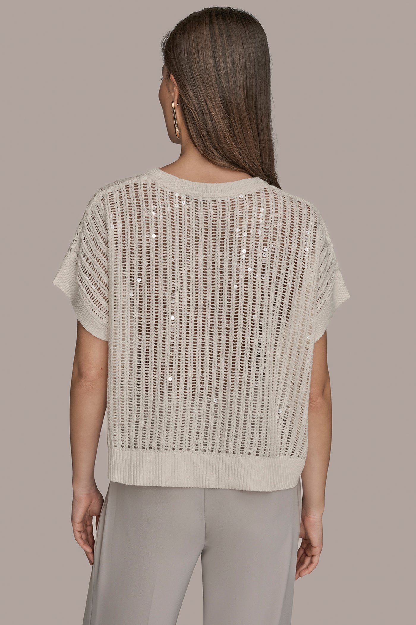 Donna Karan | COTTON-BLEND SEQUIN OPEN-KNIT SWEATER