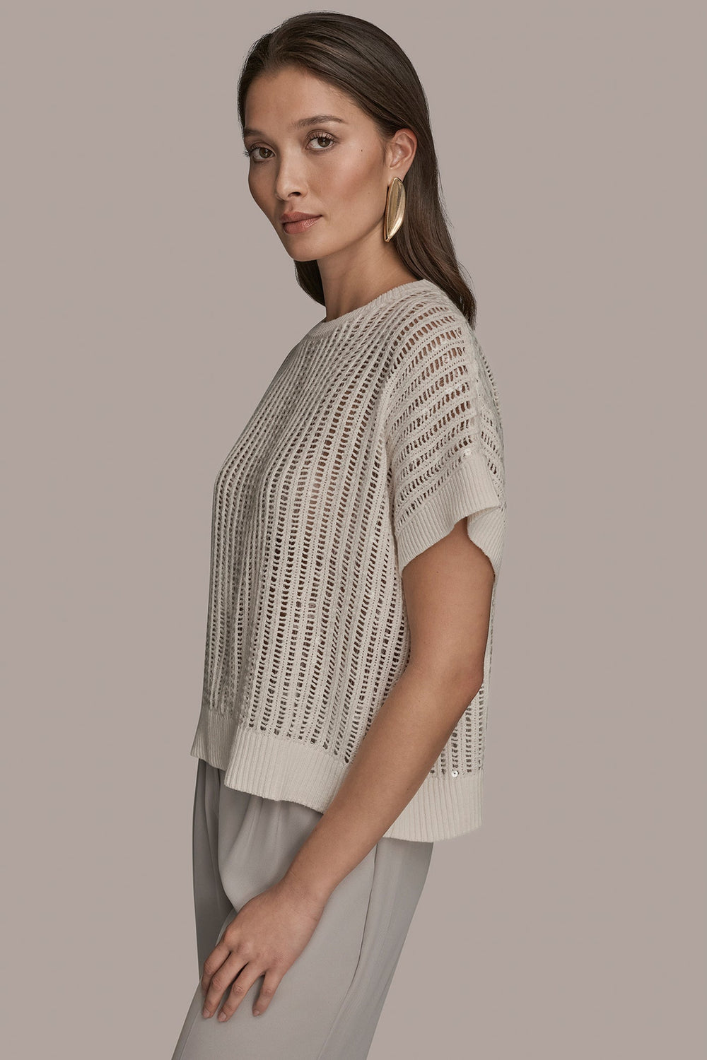 Donna Karan | COTTON-BLEND SEQUIN OPEN-KNIT SWEATER