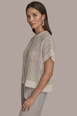 Donna Karan | COTTON-BLEND SEQUIN OPEN-KNIT SWEATER