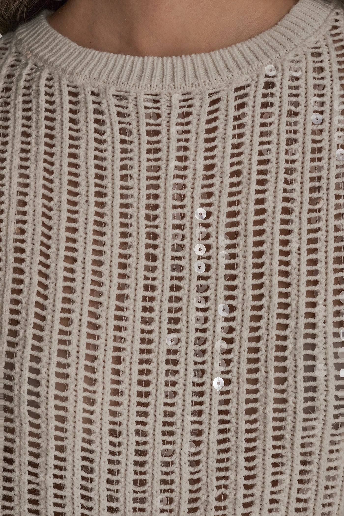Donna Karan | COTTON-BLEND SEQUIN OPEN-KNIT SWEATER