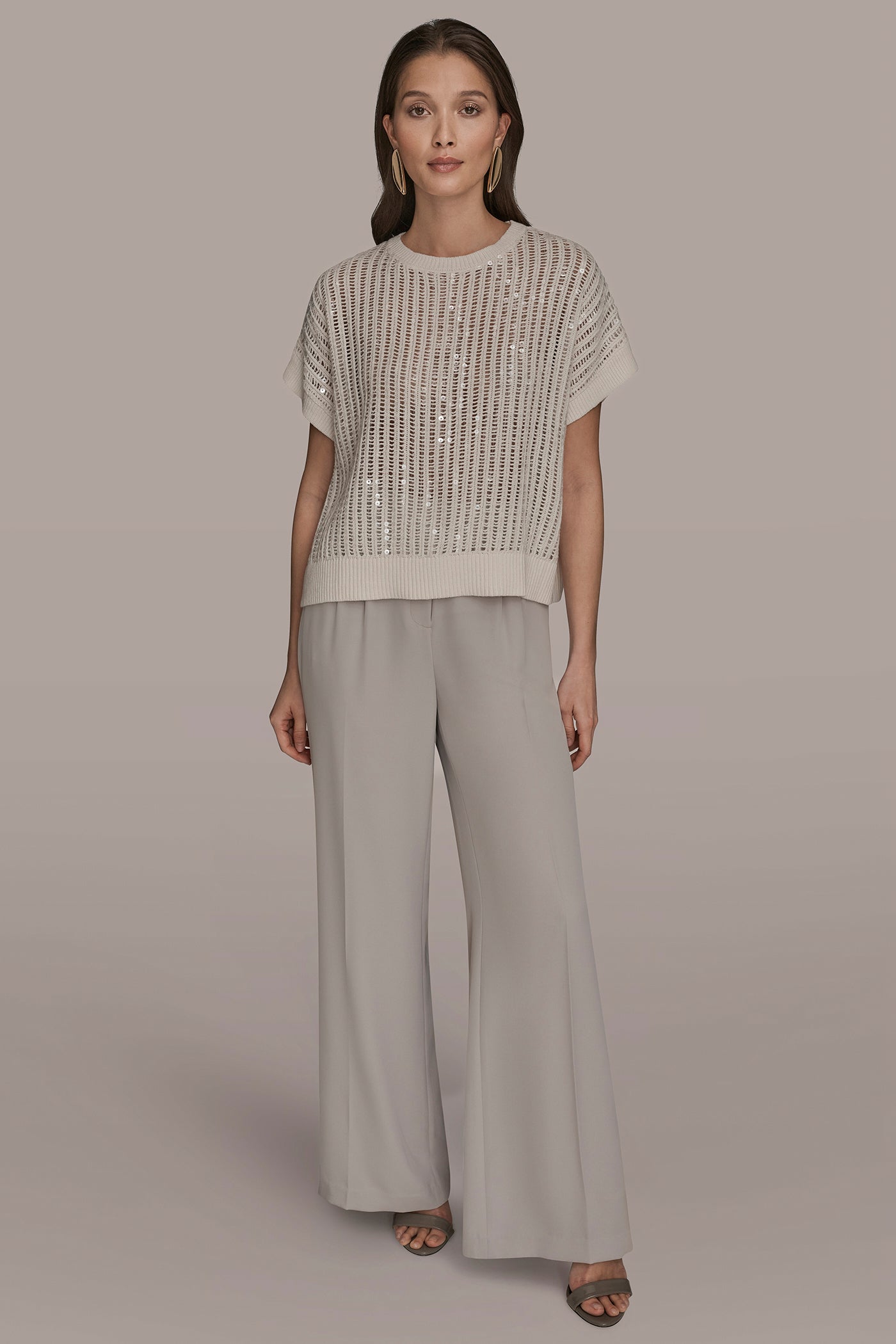Donna Karan | COTTON-BLEND SEQUIN OPEN-KNIT SWEATER