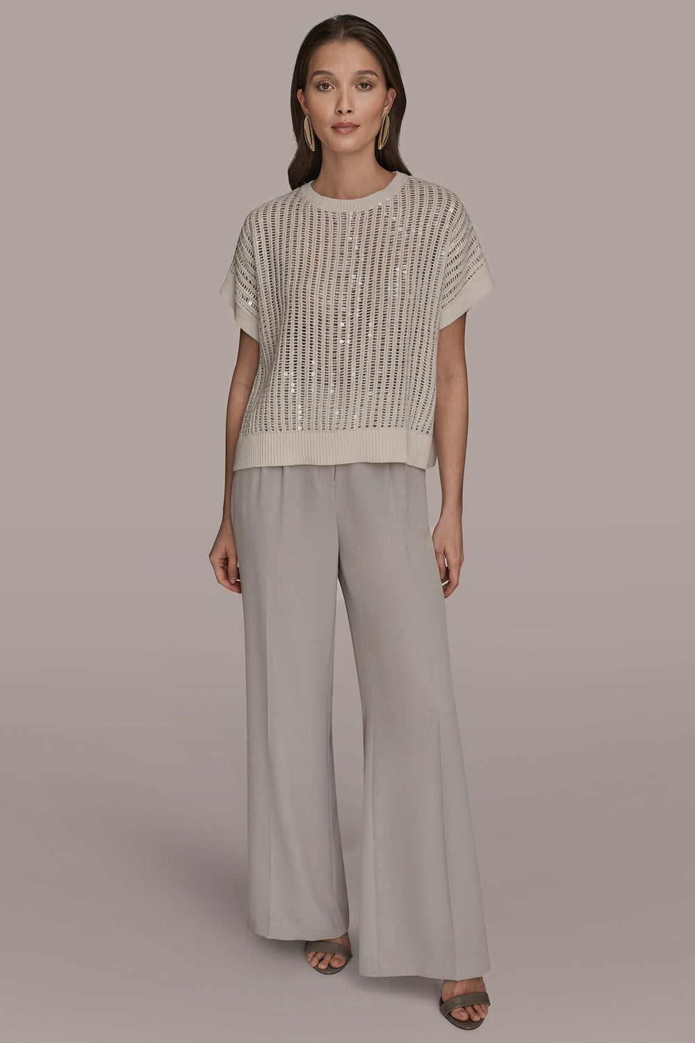 Donna Karan | COTTON-BLEND SEQUIN OPEN-KNIT SWEATER