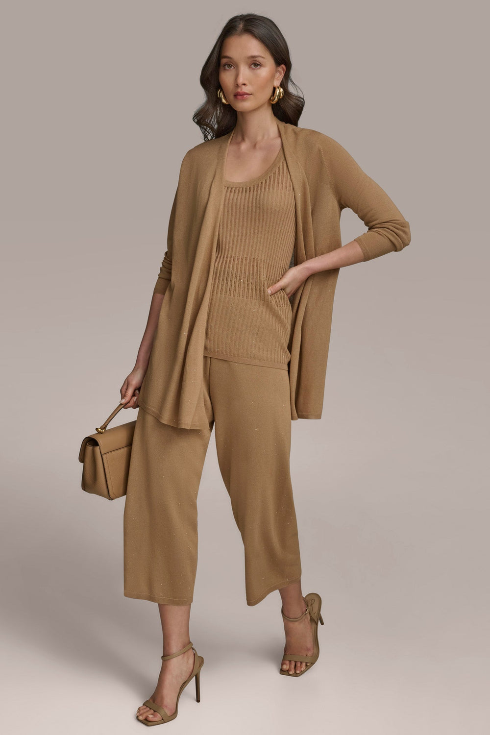 Donna Karan | LONG SLEEVE RIB OPEN CARDIGAN