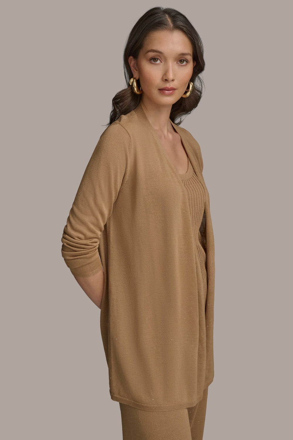 Donna Karan | LONG SLEEVE RIB OPEN CARDIGAN