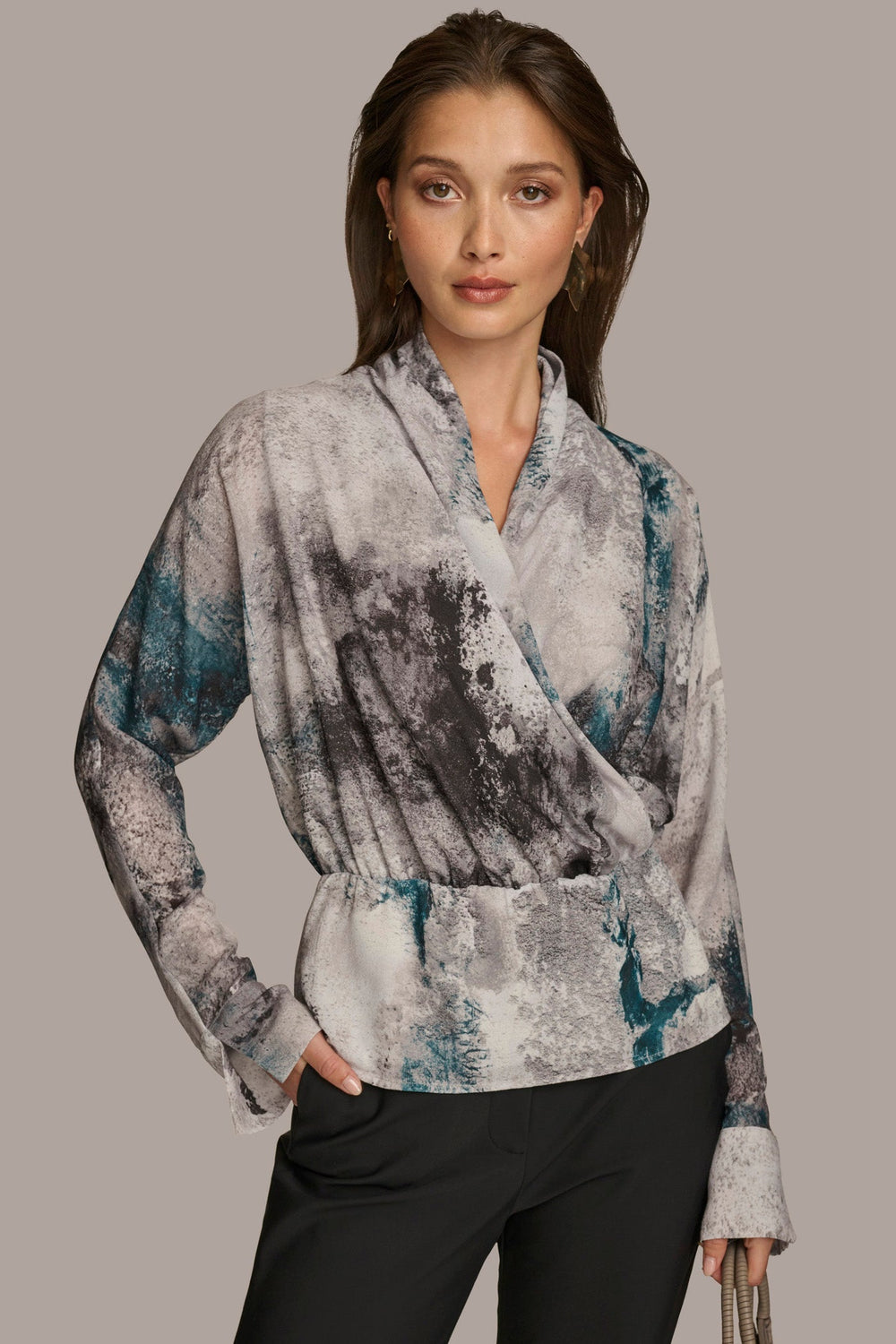 Donna Karan | PRINTED FAUX WRAP BLOUSE
