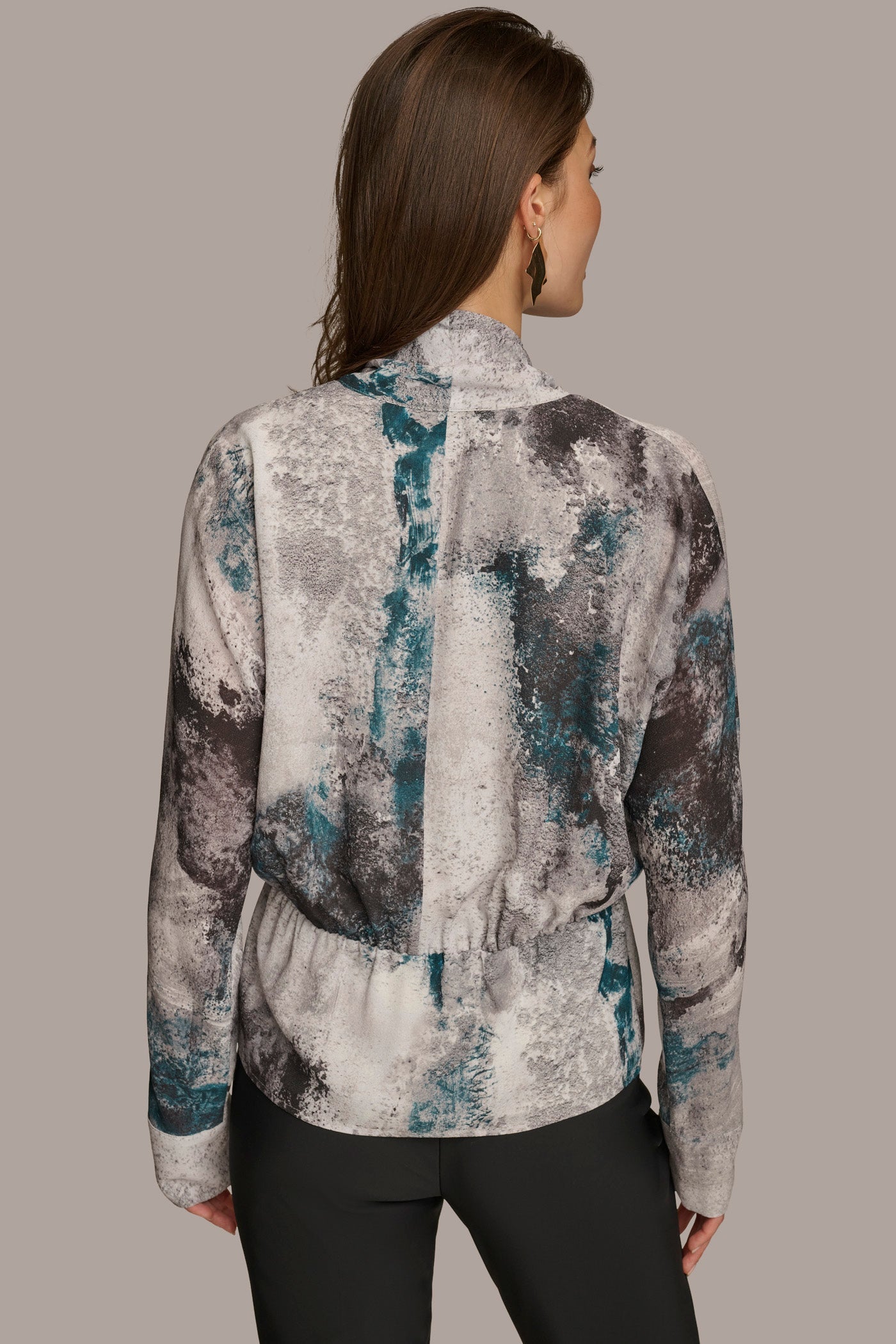 Donna Karan | PRINTED FAUX WRAP BLOUSE