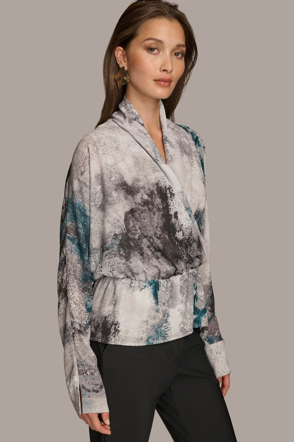 Donna Karan | PRINTED FAUX WRAP BLOUSE