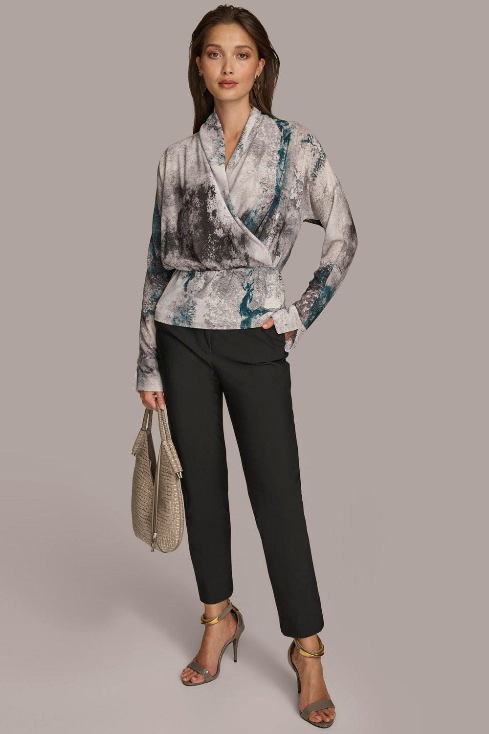 Donna Karan | PRINTED FAUX WRAP BLOUSE