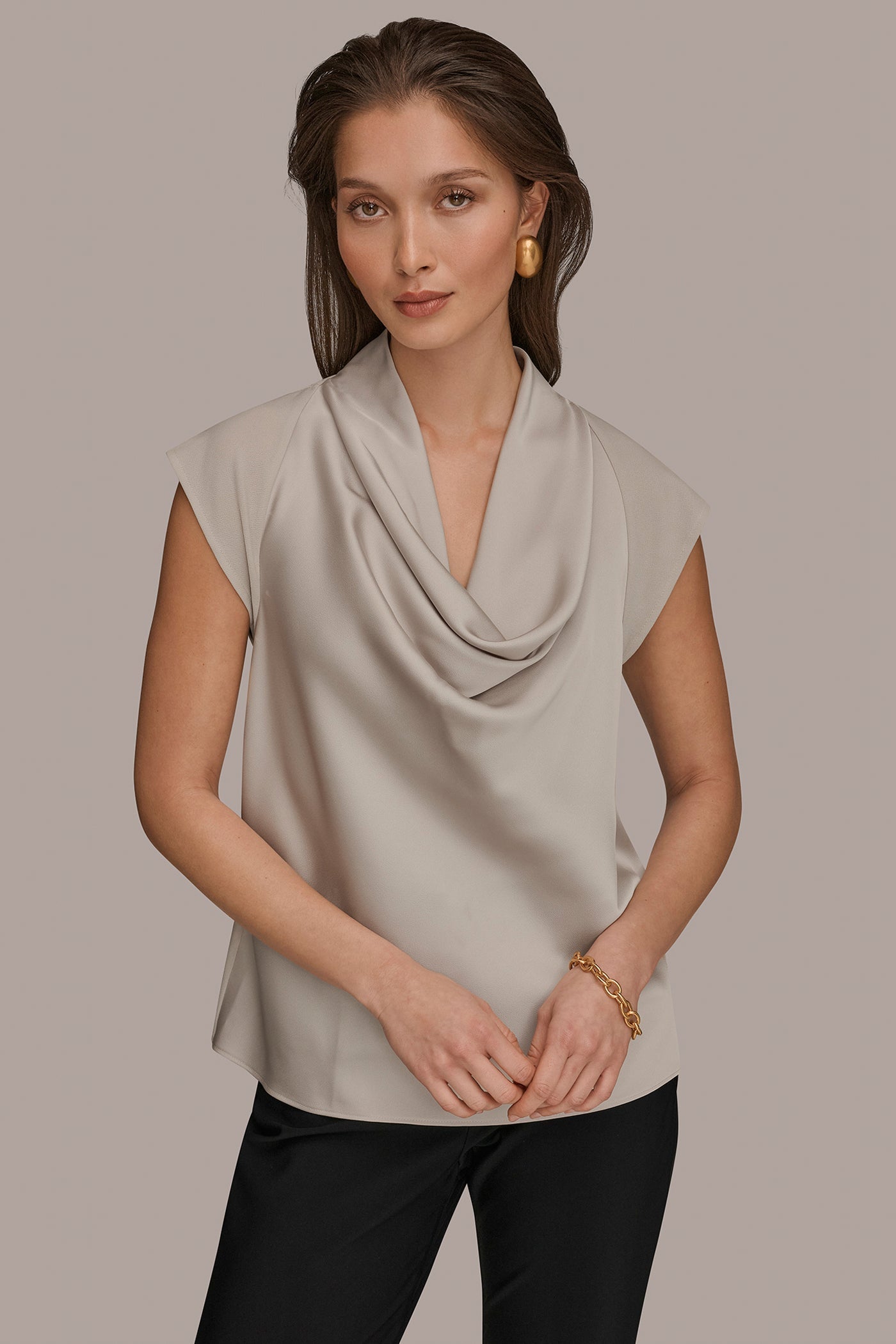 Donna Karan | MIXED MEDIA COWL-NECK TOP