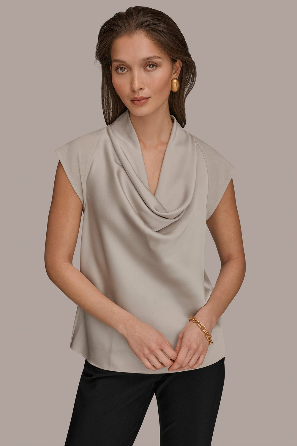 Donna Karan | MIXED MEDIA COWL-NECK TOP