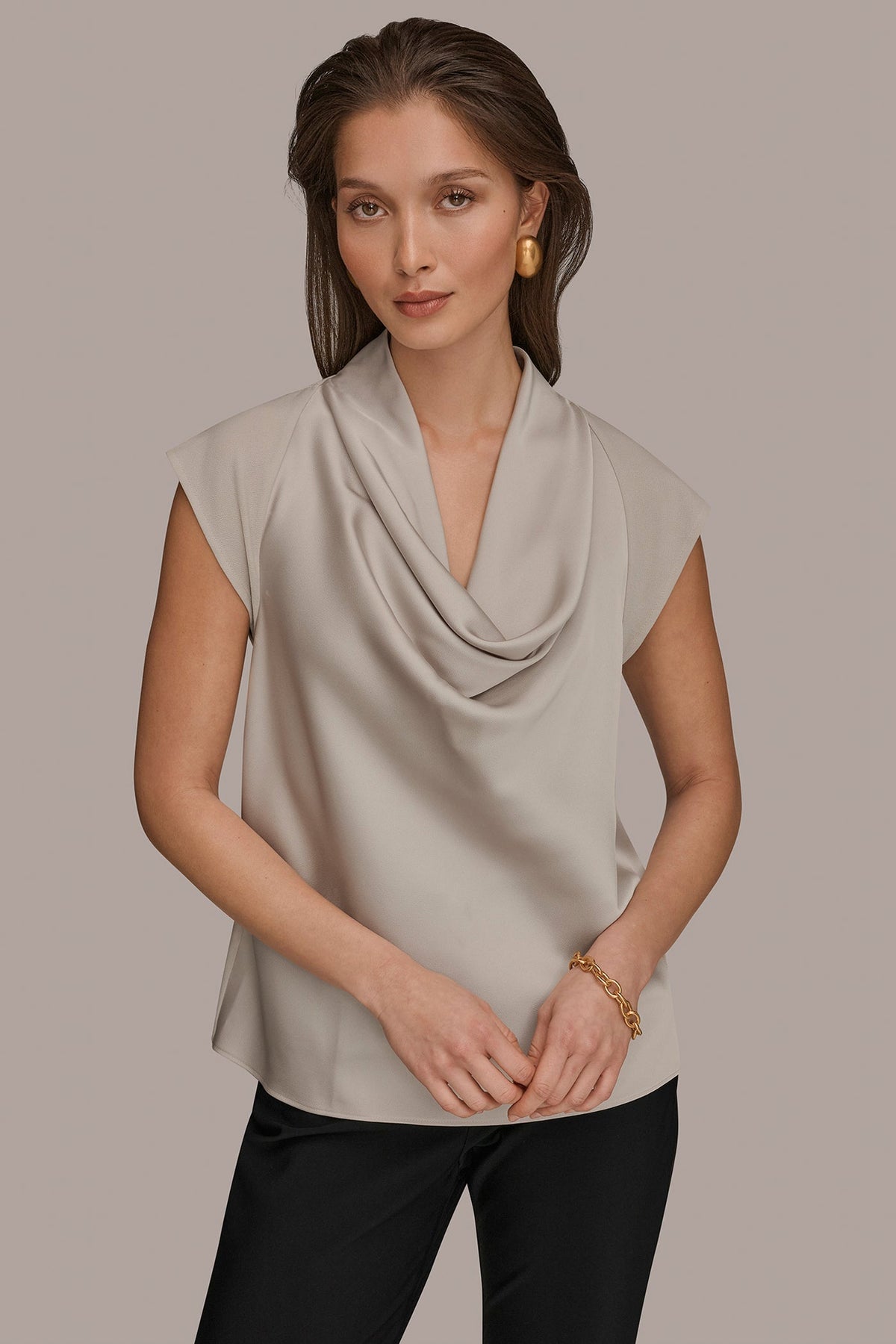 Donna Karan | MIXED MEDIA COWL-NECK TOP