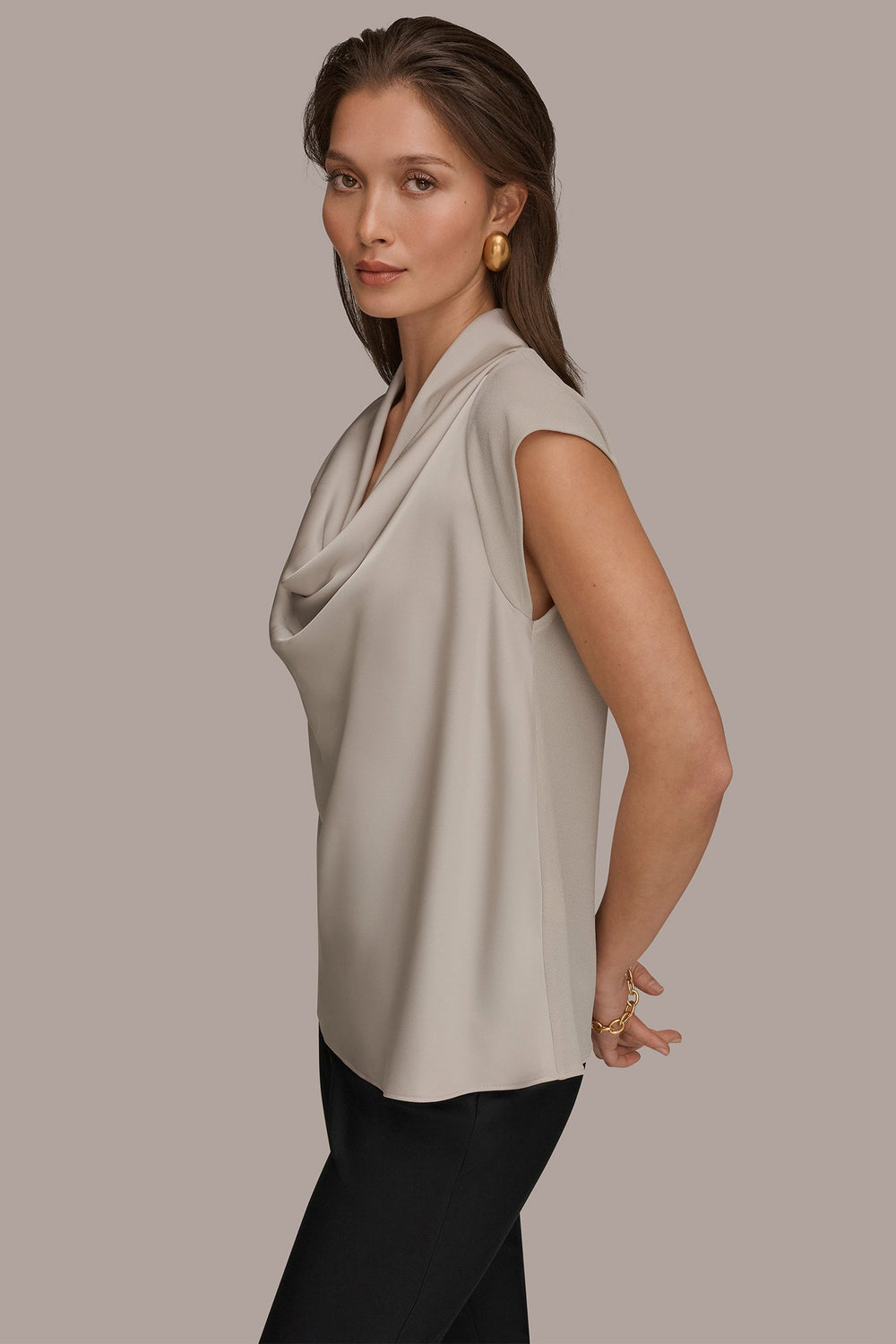 Donna Karan | MIXED MEDIA COWL-NECK TOP