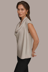 Donna Karan | MIXED MEDIA COWL-NECK TOP