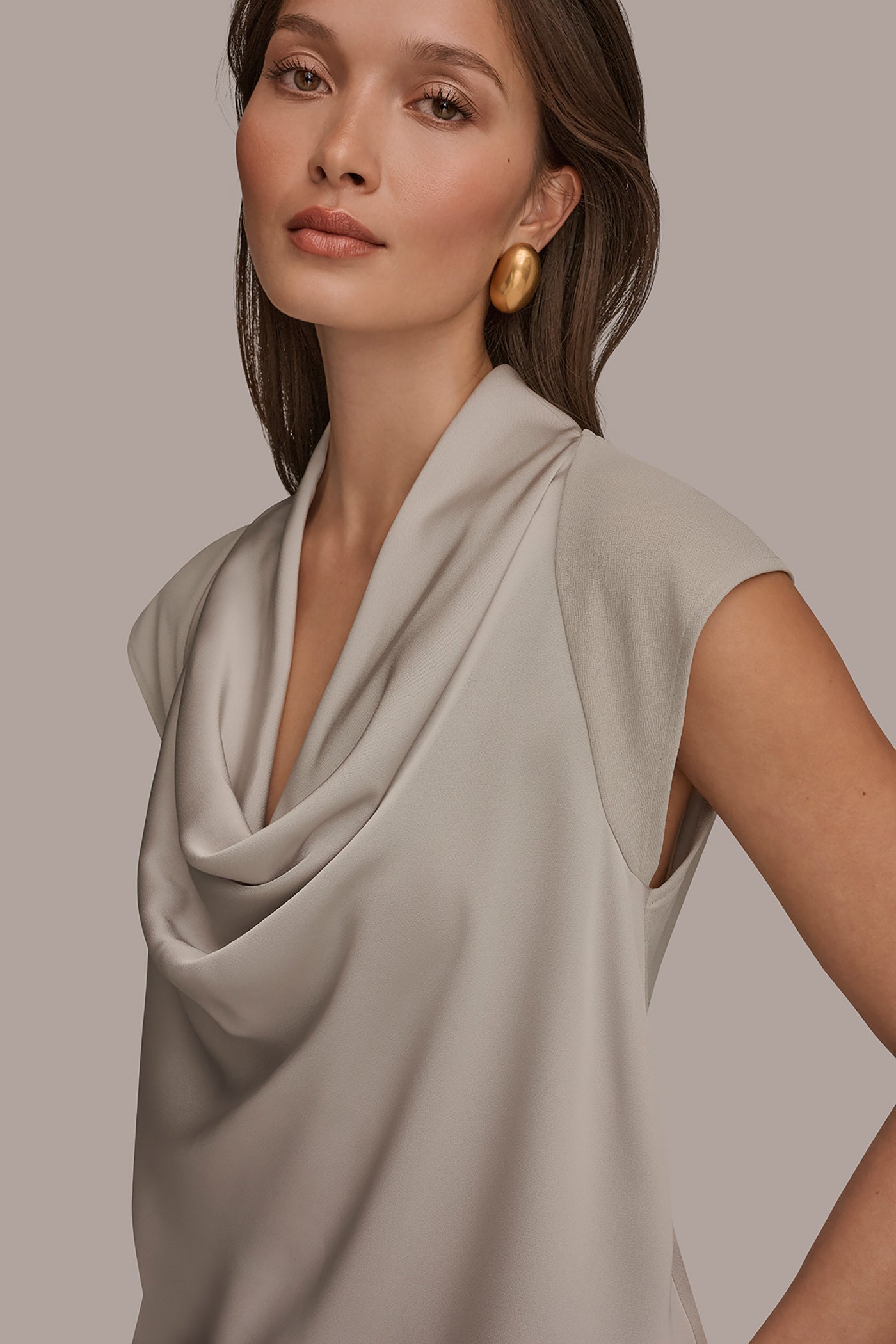 Donna Karan | MIXED MEDIA COWL-NECK TOP