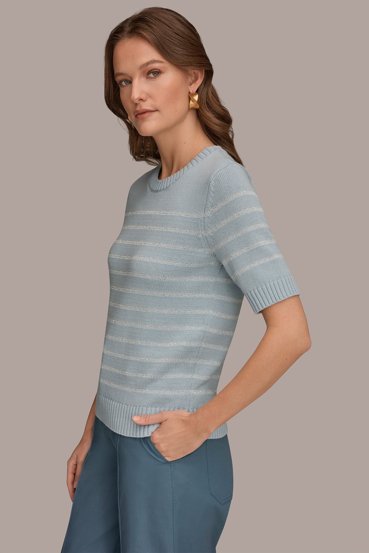 Donna Karan | SEQUIN STRIPE SWEATER
