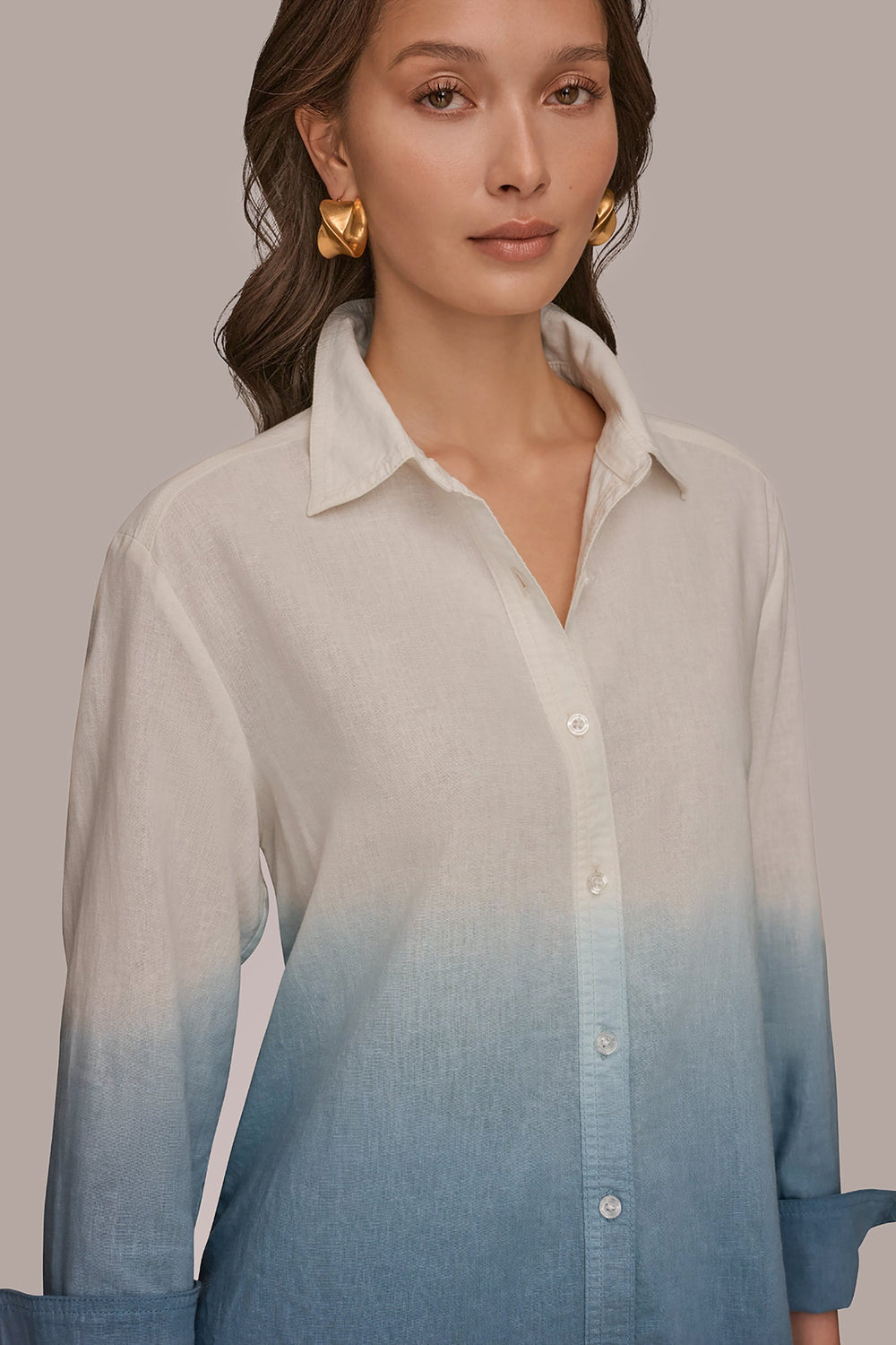 Donna Karan | LINEN-BLEND DIP-DYED STRIPED SHIRT