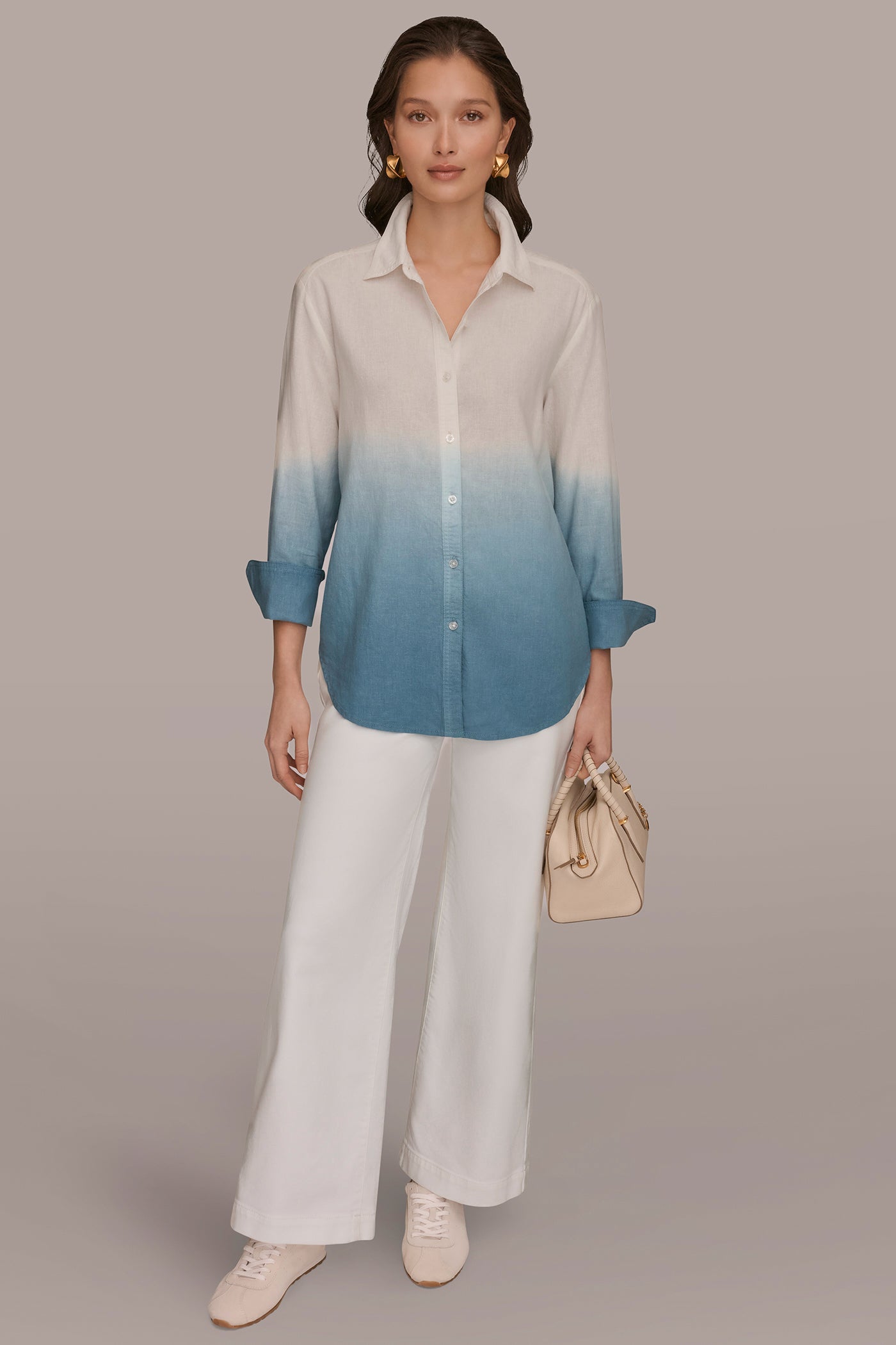 Donna Karan | LINEN-BLEND DIP-DYED STRIPED SHIRT
