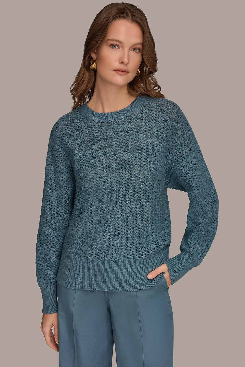 Donna Karan | LONG SLEEVE OPEN STITCH SWEATER